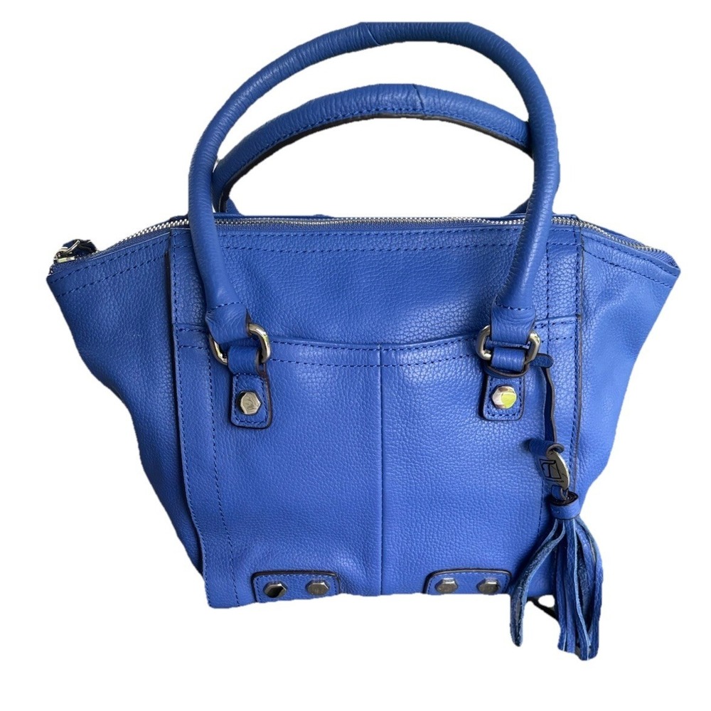 Tignanello Lapis Blue Pebbled Leather Satchel Tassel Bag